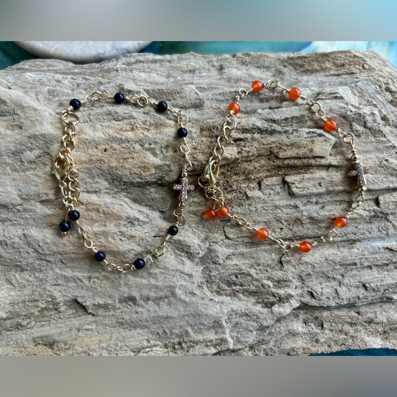Artisan made Jewelry - Pave cross semi precious stones artisan bracelet